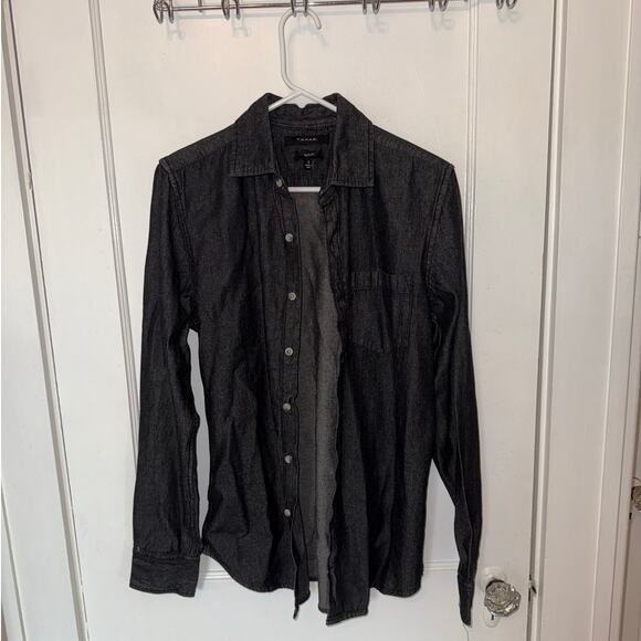 New Tahari Button Down Black Denim Shirt Dark Shadow size S - Picture 1 of 7